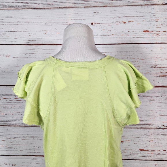 MAEVE Anthropologie Chartreuse Flutter Sleeve V-Neck Tee Size Medium - Picture 8 of 10